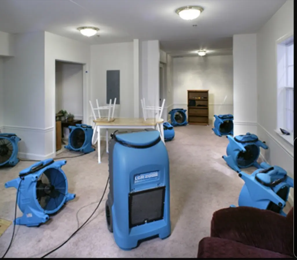 Air movers and dehumidifier setup for Water Extraction & Removal in Bayou Blue